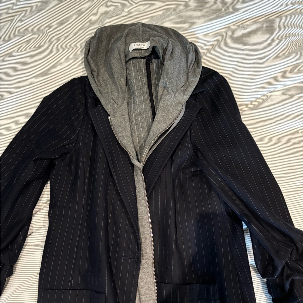 Bailey 44 Navy Pinstripe Blazer with Gray Hoodie